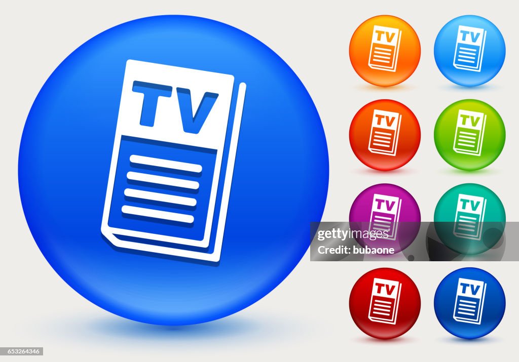 TV-Guide-Symbol auf glänzenden Farbkreis Tasten