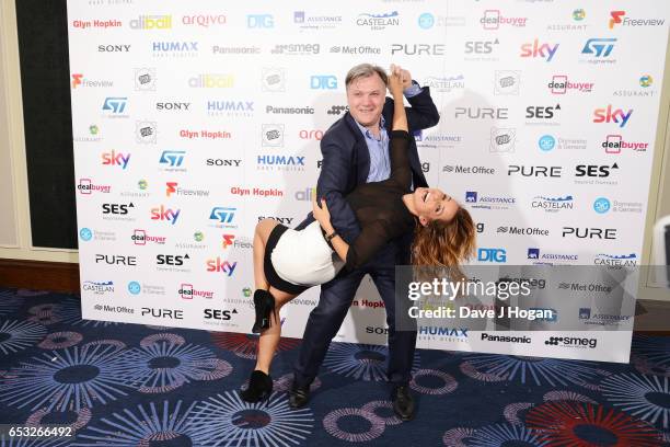 Ed Balls and Louise Redknapp pose in the winners room at the TRIC Awards 2017 at The Grosvenor House Hotel on March 14, 2017 in London, England.