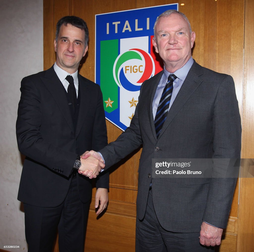 FIGC General Manager Michele Uva Meets FA Chairman Greg Clarke