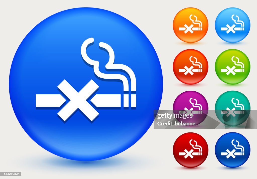 No Smoking Icon on Shiny Color Circle Buttons