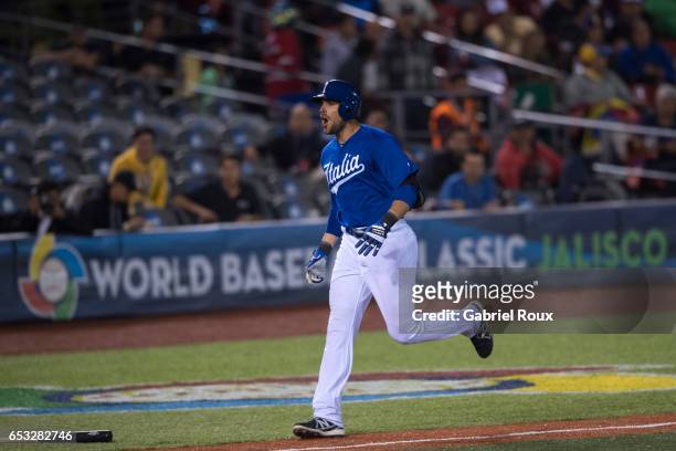 Alex Liddi of Team Italy rounds the bases after hitting a home run in the ninth inning during Game 6 of Pool D of the 2017 World Baseball Classic...