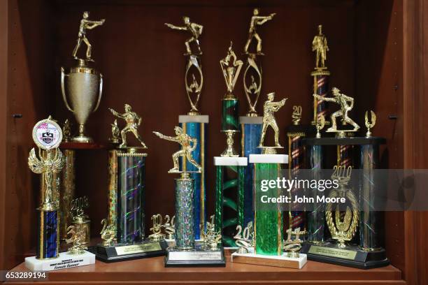 Shooting trophies fill a display cabinet at the U.S. Border Patrol station near the U.S.-Mexico border on March 13, 2017 in Rio Grande City, Texas....