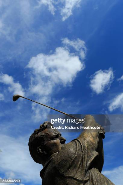 View of the new Arnold Palmer statue by the first tee during a practise round for the Arnold Palmer Invitational Presented By MasterCard at Bay Hill...