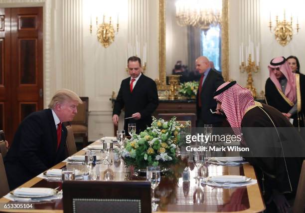 President Donald Trump and Mohammed bin Salman, Deputy Crown Prince and Minister of Defense of the Kingdom of Saudi Arabia, prepare to have lunch in...