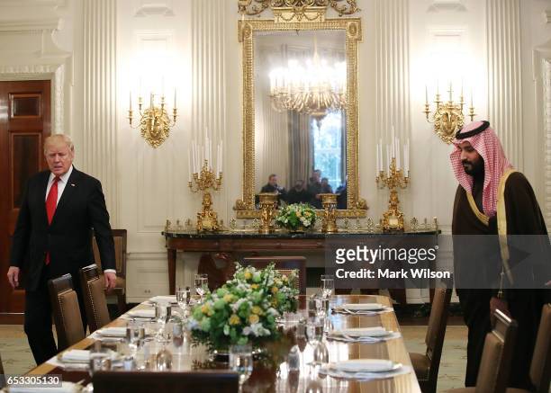 President Donald Trump prepares to have lunch with Mohammed bin Salman, Deputy Crown Prince and Minister of Defense of the Kingdom of Saudi Arabia,...