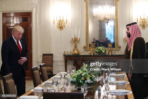 President Donald Trump and Mohammed bin Salman, Deputy Crown Prince and Minister of Defense of the Kingdom of Saudi Arabia, prepare to have lunch in...