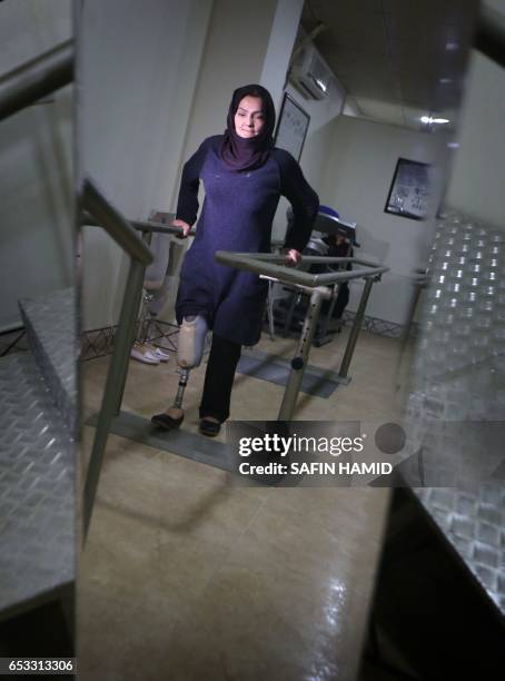 Nofa Mohammed, a 45-year-old displaced Iraqi woman from Mosul who lost her leg in a November 2016 mortar attack by Islamic State group fighters,...