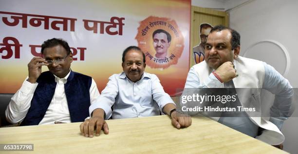 Bharatiya Janata Party's Delhi chief Manoj Tiwari, address a Press conference on the issue of MCD election in Delhi, Union Minister of Science and...