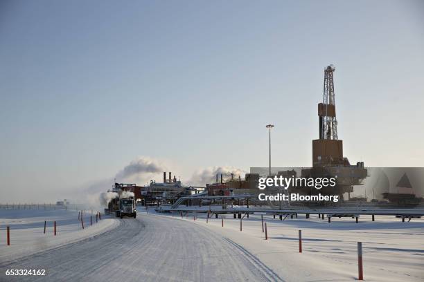 Doyon Drilling Inc. Oil drill rig stands on the North Slope in Prudhoe Bay, Alaska, U.S., on Friday, Feb. 17, 2017. Four decades after the Trans...