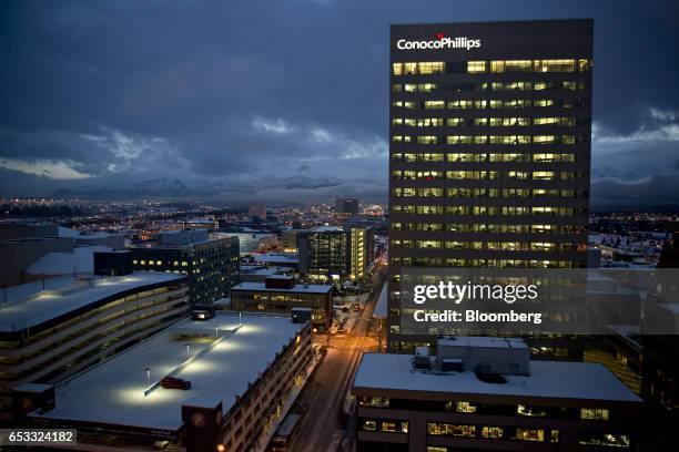 ConocoPhillips building stands in Anchorage, Alaska, U.S., on Tuesday, Feb. 14, 2017. Four decades after the Trans Alaska Pipeline System went live,...