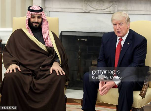 President Donald Trump meets with Mohammed bin Salman, Deputy Crown Prince and Minister of Defense of the Kingdom of Saudi Arabia, in the Oval Office...