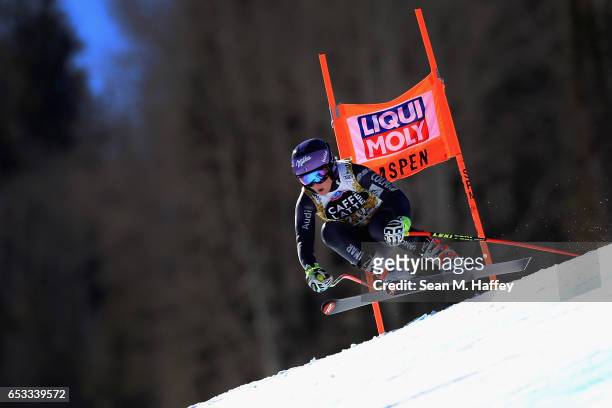 Tesa Worley of France skis during a training run for the ladies' downhill at the Audi FIS Ski World Cup Finals at Aspen Mountain at Aspen Mountain on...