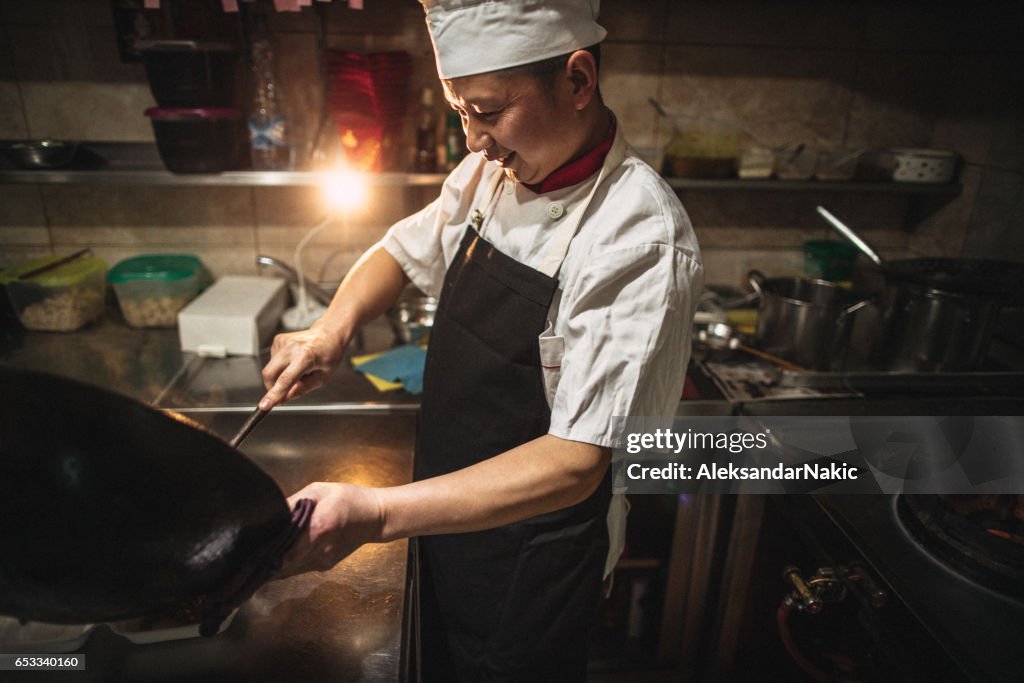 Chinese chef cooking