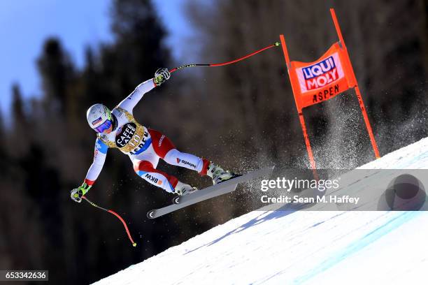 Corinne Suter of Switzerland skis during a training run for the ladies' downhill at the Audi FIS Ski World Cup Finals at Aspen Mountain at Aspen...