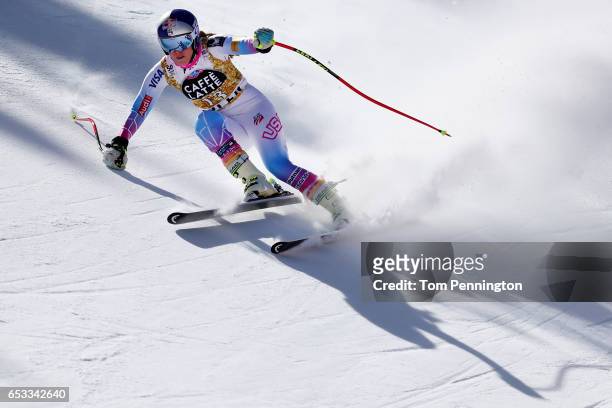 Lindsey Vonn of the United States skis during a training run for the ladies' downhill at the Audi FIS Ski World Cup Finals at Aspen Mountain on March...