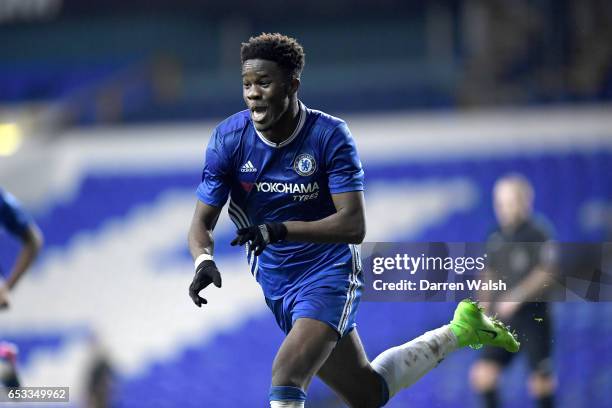 Ike Ugbo of Chelsea celebrates his goal during a FA Youth Cup Semi Final, First Leg match between Tottenham Hotspur v Chelsea at White Hart Lane on...