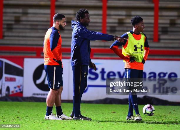 Ugo Ehiogu, Tottenham Hotspur U23 manager during the Premier League 2 match between Tottenham Hotspur and Reading at The Lamex Stadium on March 13,...