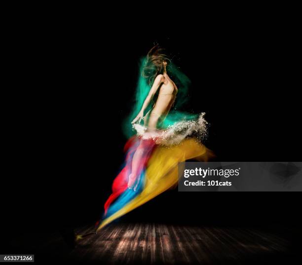 beautiful ballet dancer, appear from magic lamp on stage - animal body imagens e fotografias de stock