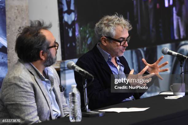 Mexican filmmaker Alfonso Cuaron and production designer Eugenio Caballero attends at Roma film press conference to promote the new film at Museo de...