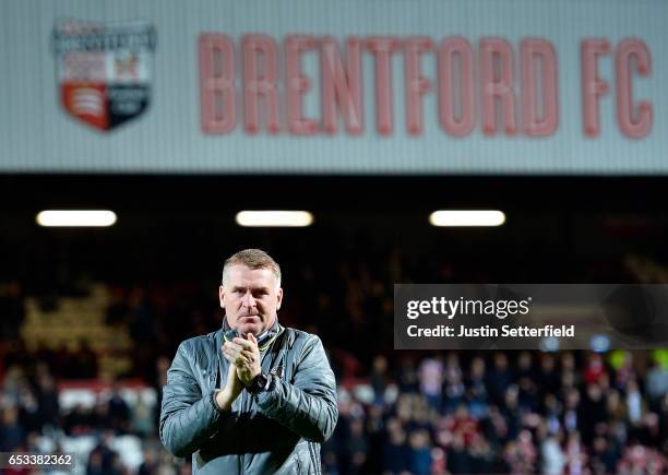 Dean Smith, Manager of Brentford FC ahead of the Sky Bet Championship match between Brentford and Wolverhampton Wanderers at Griffin Park on March...