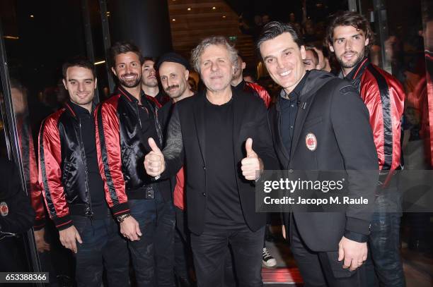 Giacomo Bonaventura, Marco Storari, Andrea Rosso, Renzo Rosso, Vincenzo Montella and Andrea Poli attend The New Bomber Presentation at the Diesel...