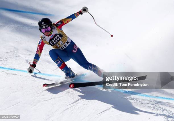 Jacqueline Wiles of the United States skis during a training run for the ladies' downhill at the Audi FIS Ski World Cup Finals at Aspen Mountain on...
