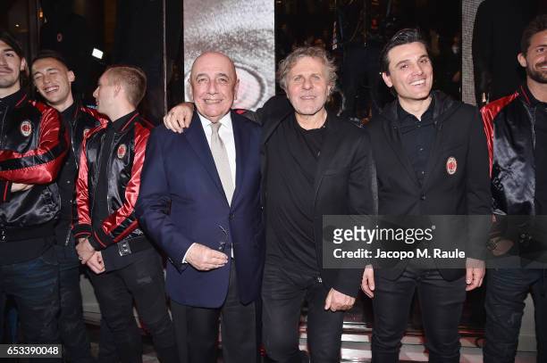 Adriano Galliani, Renzo Rosso and Vincenzo Montella attend The New Bomber Presentation at the Diesel Store on March 14, 2017 in Milan, Italy.