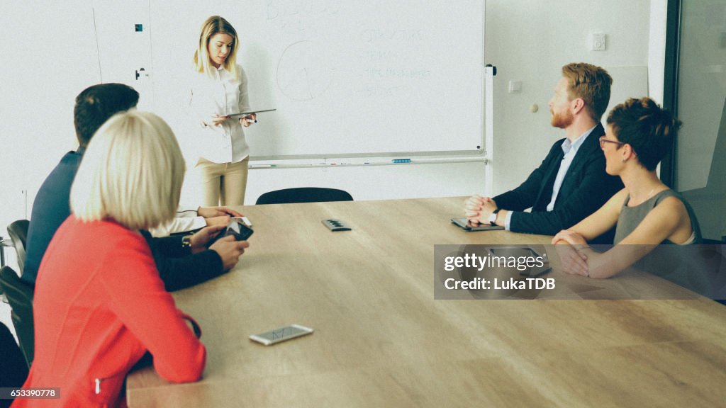 Junge Geschäftsfrau Holding Präsentation