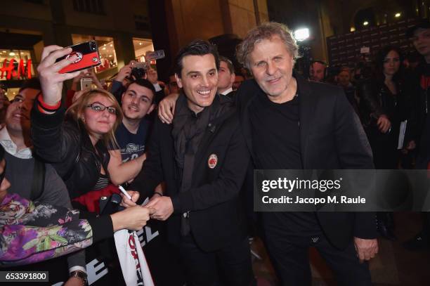 Vincenzo Montella and Renzo Rosso attend The New Bomber Presentation at the Diesel Store on March 14, 2017 in Milan, Italy.