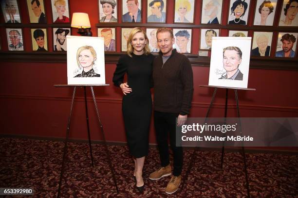 Cate Blanchett and Richard Roxburgh attend the Cate Blanchett and Richard Roxburgh Caricature Unveiling at Sardi's on March 14, 2017 in New York City.