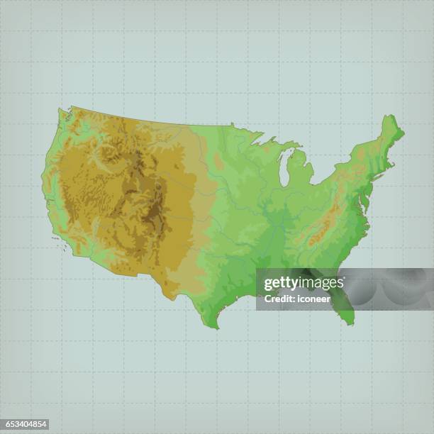 usa topographical map on teal grid background - current state stock illustrations
