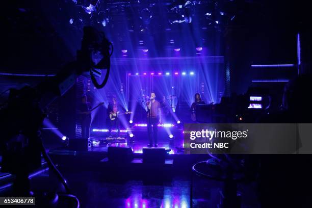 Episode 639 -- Pictured: Mickey Madden, Jesse Carmichael, Adam Levine and Jesse Carmichael of musical guest Maroon 5 perform on March 14, 2017 --