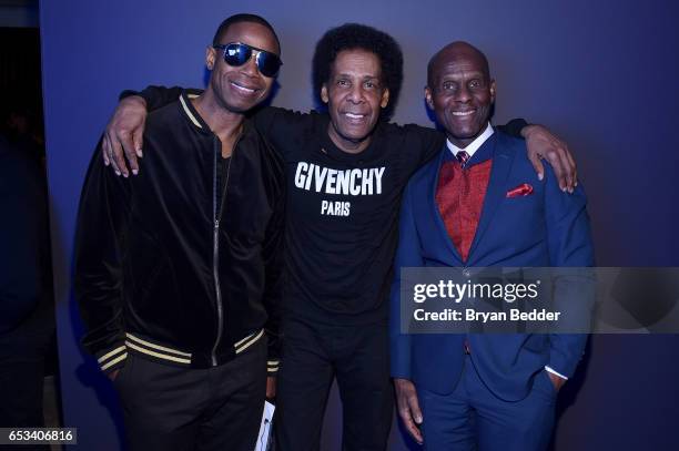 Doug E. Fresh, Pee Wee Kirkland and Dapper Dan attend Experience Harlem hosted by Airbnb and Ghetto Gastro on March 14, 2017 in New York City.