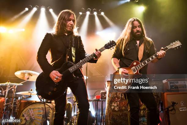 Charlie Starr and Paul Jackson of the American band Blackberry Smoke perform live during a concert at the Columbia Theater on March 14, 2017 in...