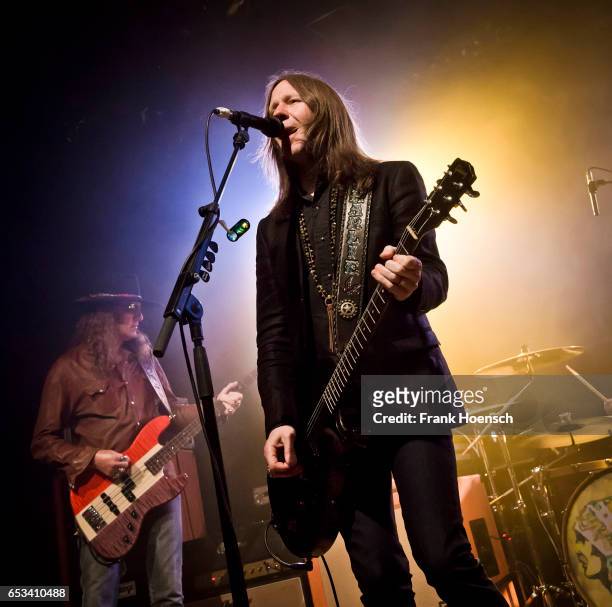 Richard Turner and Charlie Starr of the American band Blackberry Smoke perform live during a concert at the Columbia Theater on March 14, 2017 in...