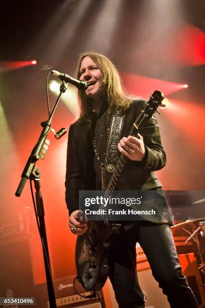 Singer Charlie Starr of the American band Blackberry Smoke performs live during a concert at the Columbia Theater on March 14, 2017 in Berlin,...