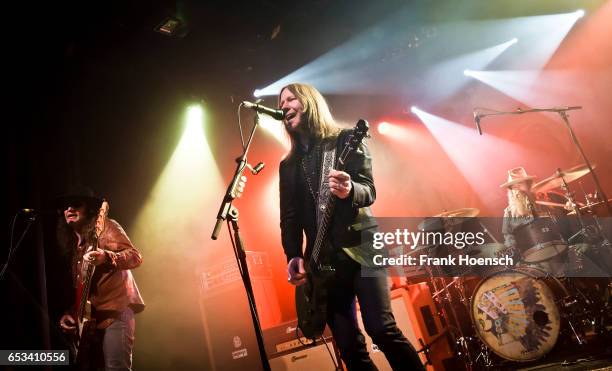 Richard Turner, Charlie Starr and Brit Turner of the American band Blackberry Smoke perform live during a concert at the Columbia Theater on March...