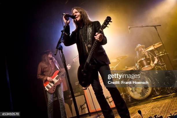 Richard Turner, Charlie Starr and Brit Turner of the American band Blackberry Smoke perform live during a concert at the Columbia Theater on March...