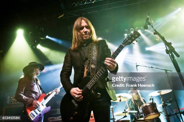 Richard Turner, Charlie Starr and Brit Turner of the American band Blackberry Smoke perform live during a concert at the Columbia Theater on March...