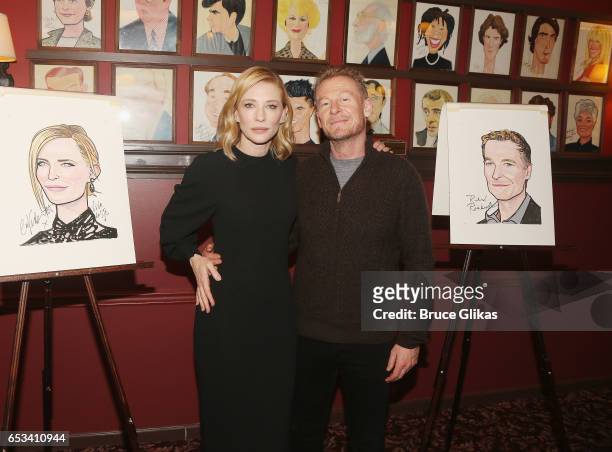 Cate Blanchett and Richard Roxburgh get honored for thier performances in "The Present" on Broadway with a caricature at Sardi's on March 14, 2017 in...