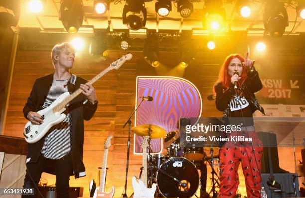 Musicians Mike Del Rio and Crista Ru of POWERS perform onstage during Pandora at SXSW 2017 on March 14, 2017 in Austin, Texas.