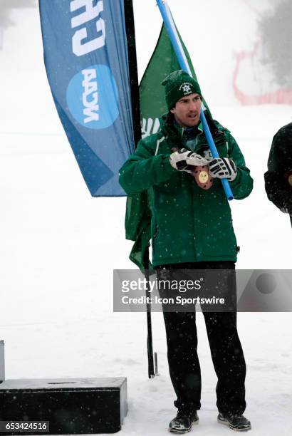 First Team All American and 4th place finisher Dartmouth's Thomas Woolson during the NCAA Men's Slalom Skiing Championship on March 10, 2017 at...