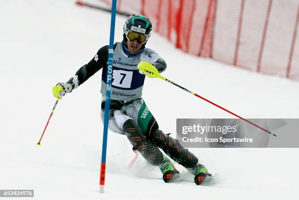 Dartmouth's Thomas Woolson during the NCAA Men's Slalom Skiing Championship on March 10, 2017 at Cannon Mountain in Franconia, New Hampshire.