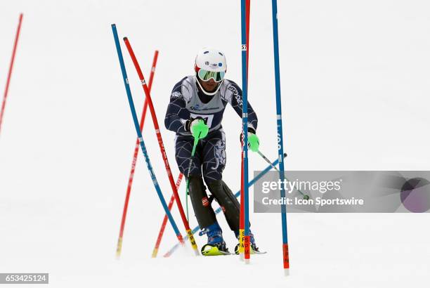 Middlebury's Devon Cardamone during the NCAA Men's Slalom Skiing Championship on March 10, 2017 at Cannon Mountain in Franconia, New Hampshire.