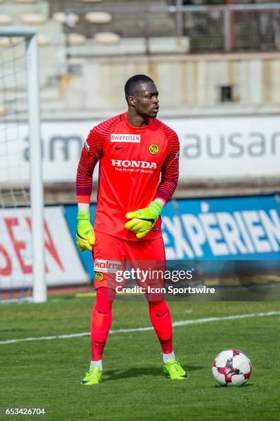 Goalkeeper Yvon Mvogo in action during the Swiss Super League match between FC Lausanne-Sport and BSC Young Boys, at Stade Olympique de la Pontaise...