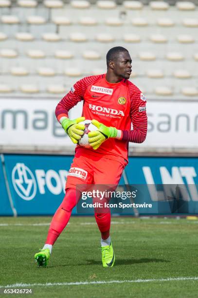 Goalkeeper Yvon Mvogo looks on during the Swiss Super League match between FC Lausanne-Sport and BSC Young Boys, at Stade Olympique de la Pontaise in...