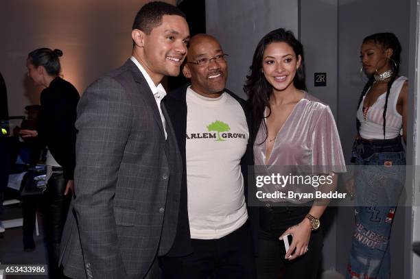 Trevor Noah, Tony Hillary and Jordyn Taylor attend Experience Harlem hosted by Airbnb and Ghetto Gastro on March 14, 2017 in New York City.