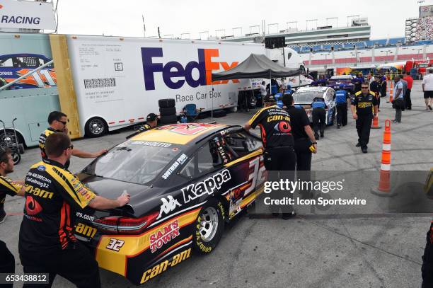 Matt DiBenedetto GO FAS Racing Ford Fusion prepares for inspection during Stratosphere Pole Day for the Kobalt 400 NASCAR Monster Energy Cup Series...