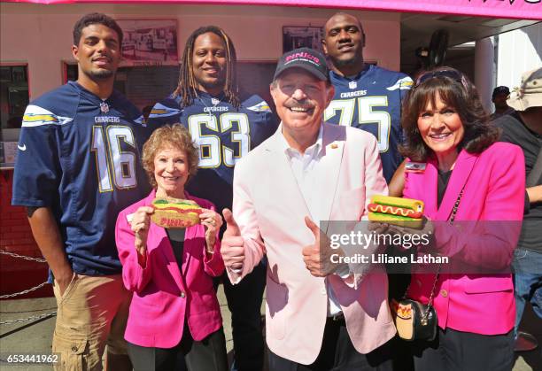 Wide Receiver Tyler Williams, Pink's Co-Owner Beverly Pink-Wolfe, Guard Donavon Clark, Co-Owner Richard Pink, Tackle Chris Hairston and Co-Owner...