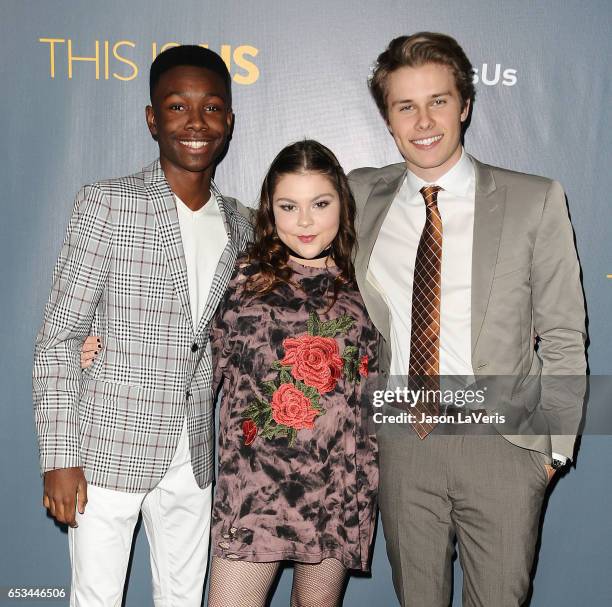 Actors Niles Fitch, Hannah Zeile and Logan Shroyer attend the finale screening of "This Is Us" at Directors Guild Of America on March 14, 2017 in Los...